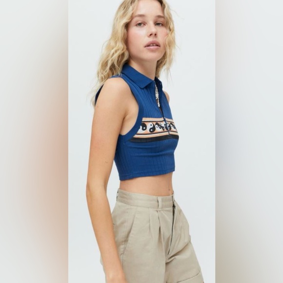 NWT Urban Outfitters Jude Cropped BDG Polo Top Women Size LG - Picture 2 of 9